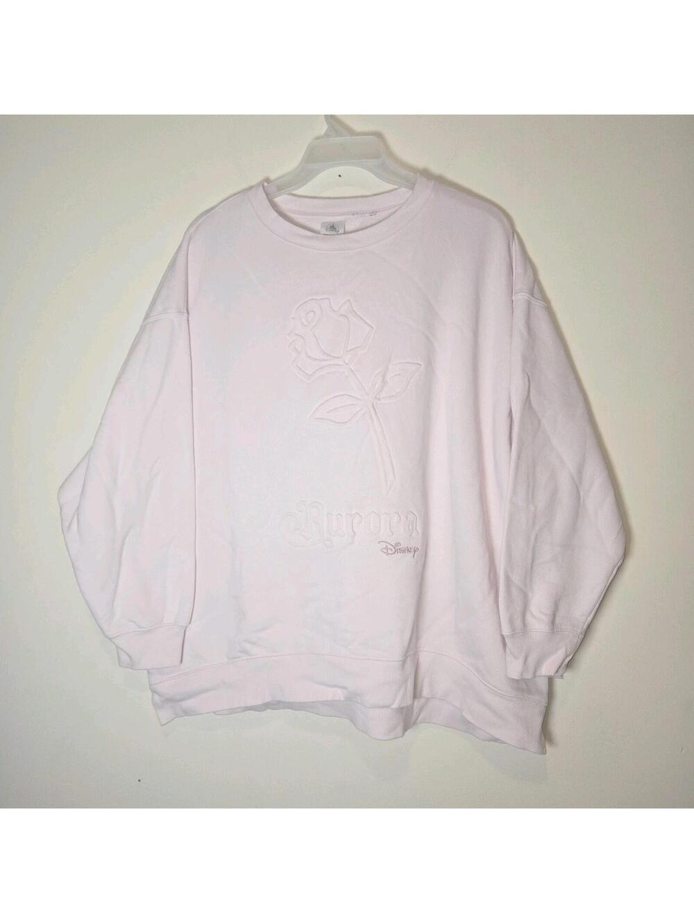 Disney Parks Aurora Rose Signature Embossed Pullover Light Pink Sweatshirt sz 1X